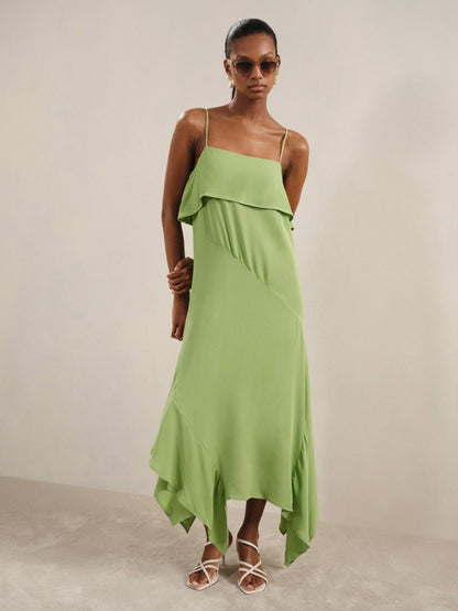 Reiss Ruffle-Detail Midi Dress in Green