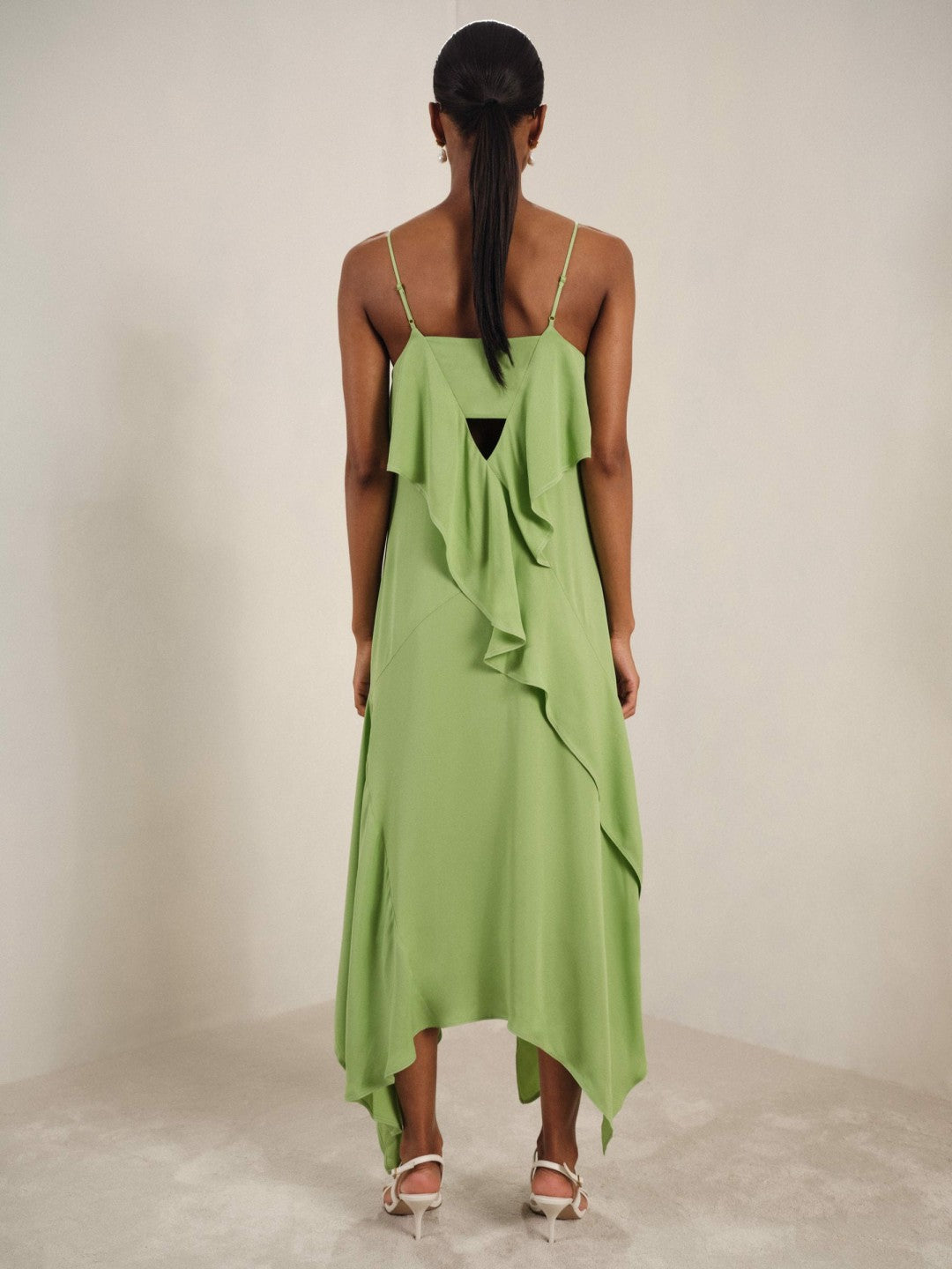Reiss Ruffle-Detail Midi Dress in Green