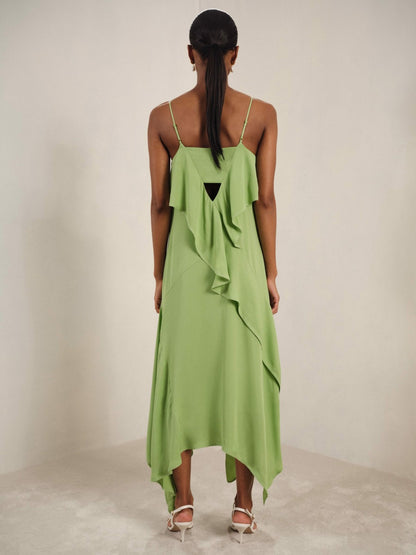 Reiss Ruffle-Detail Midi Dress in Green