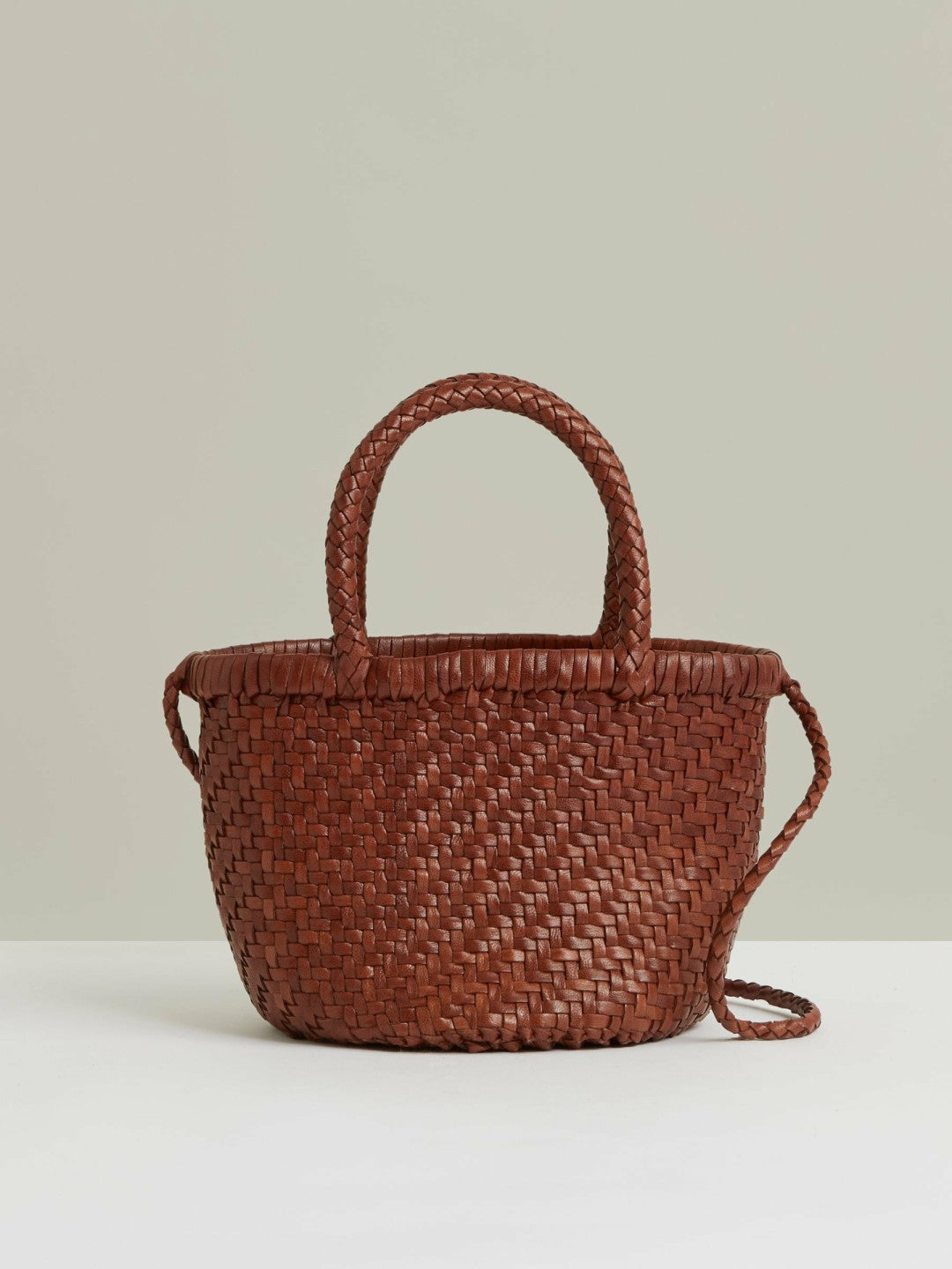 Reiss Leather Woven Mini Tote Bag in Tan