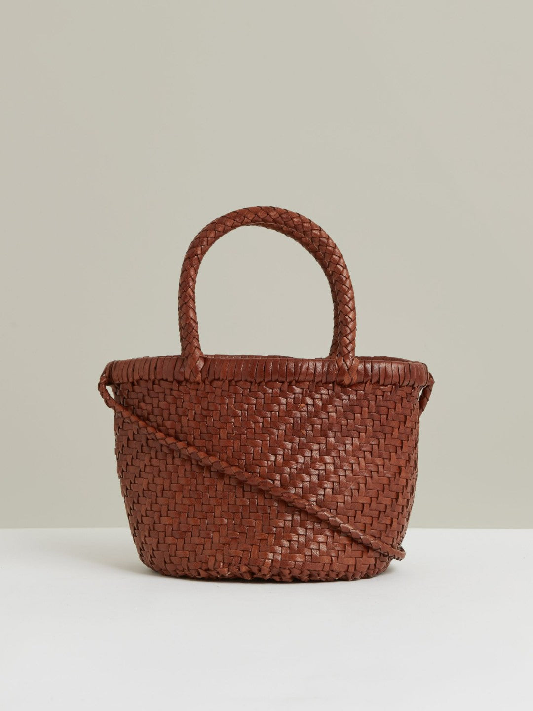 Reiss Leather Woven Mini Tote Bag in Tan