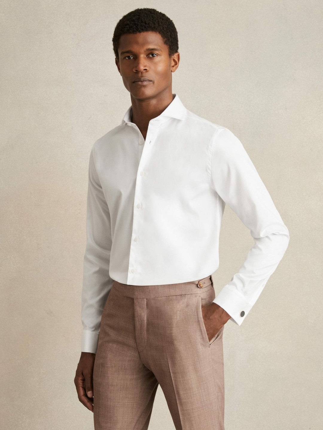 Reiss Double-Cuff Two-Fold Cotton Shirt in White