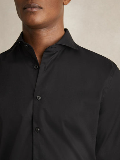 Reiss Slim Fit Slim-Fit Cotton Double-Cuff Shirt in Black