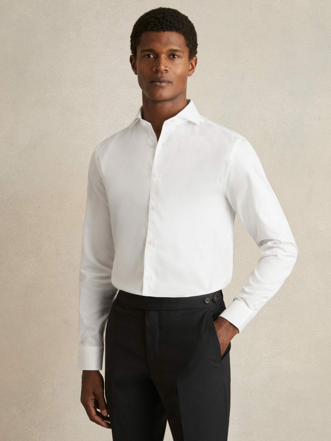 Reiss Regular Fit Slim-Fit Cotton Double-Cuff Shirt in White