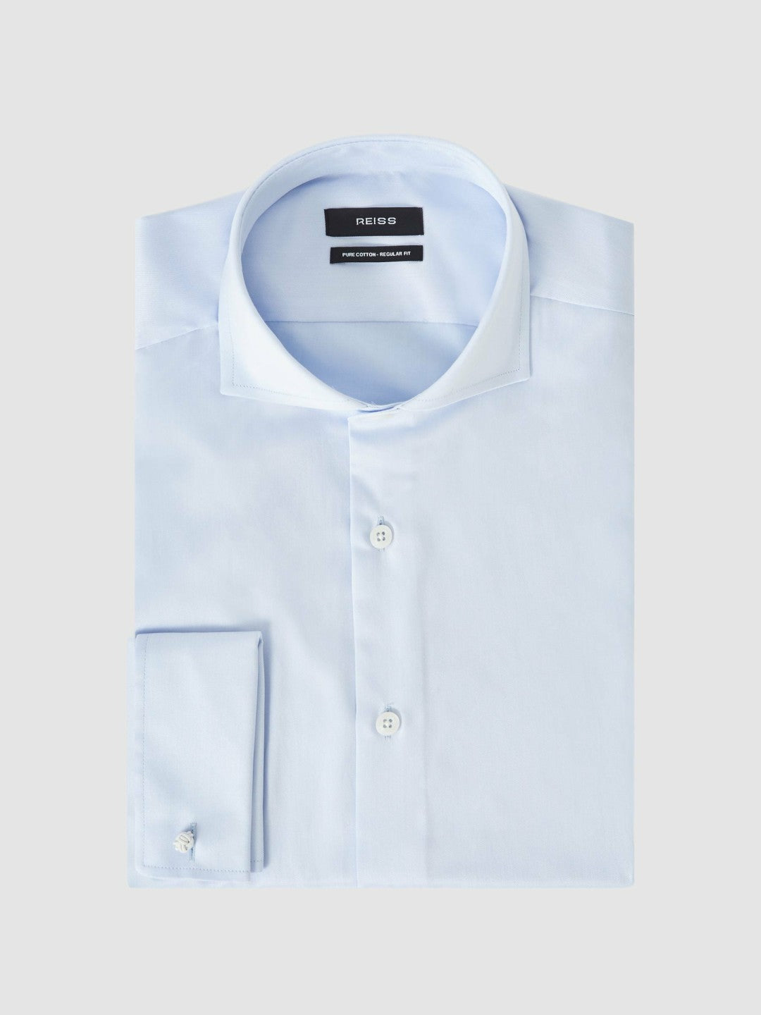 Reiss Regular Fit Slim-Fit Cotton Double-Cuff Shirt in Soft Blue