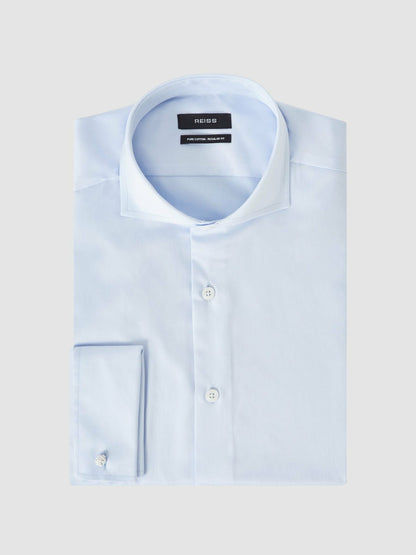 Reiss Regular Fit Slim-Fit Cotton Double-Cuff Shirt in Soft Blue