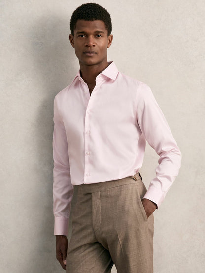 Reiss Regular Fit Cotton Sateen Shirt in Pink