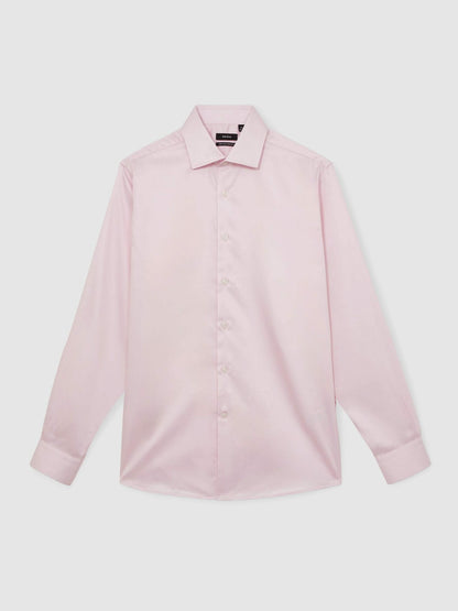 Reiss Regular Fit Cotton Sateen Shirt in Pink