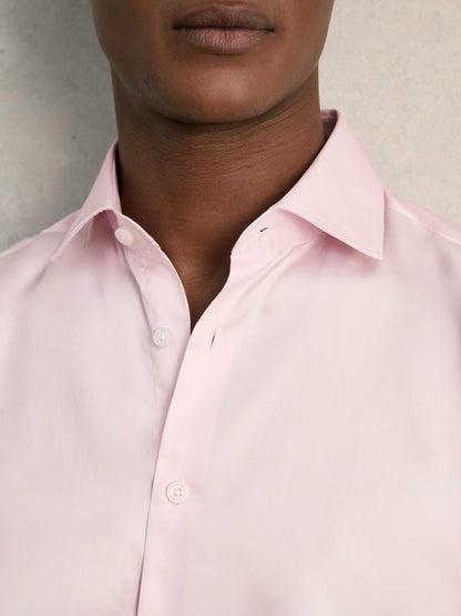 Reiss Regular Fit Cotton Sateen Shirt in Pink
