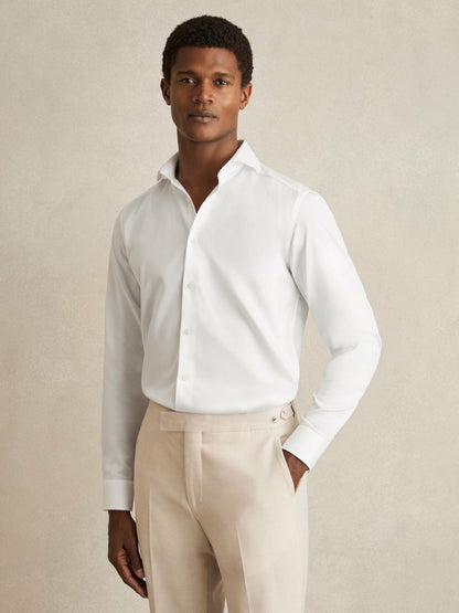 Reiss Slim Fit Cotton-Twill Two-Fold Shirt Slim-Fit in White