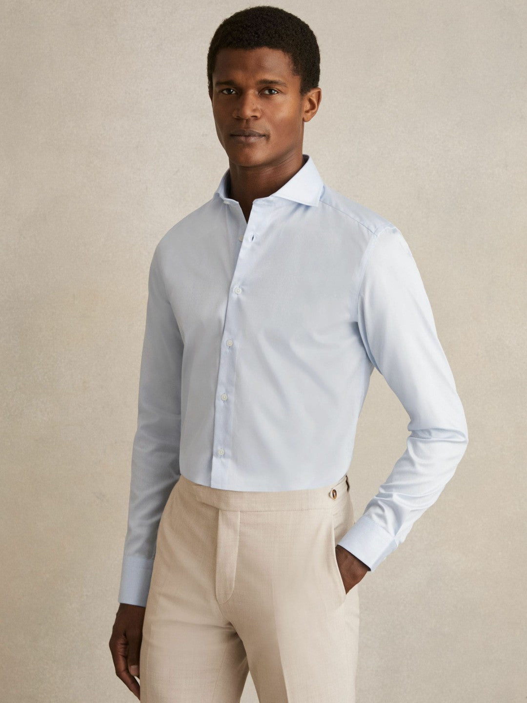 Reiss Slim Fit Cotton-Twill Two-Fold Shirt Slim-Fit in Soft Blue