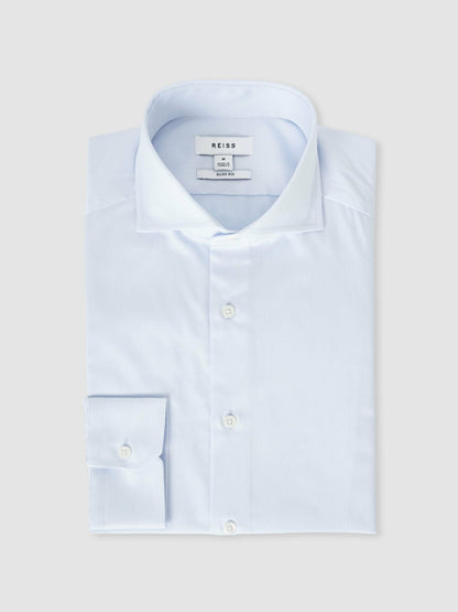 Reiss Slim Fit Cotton-Twill Two-Fold Shirt Slim-Fit in Soft Blue