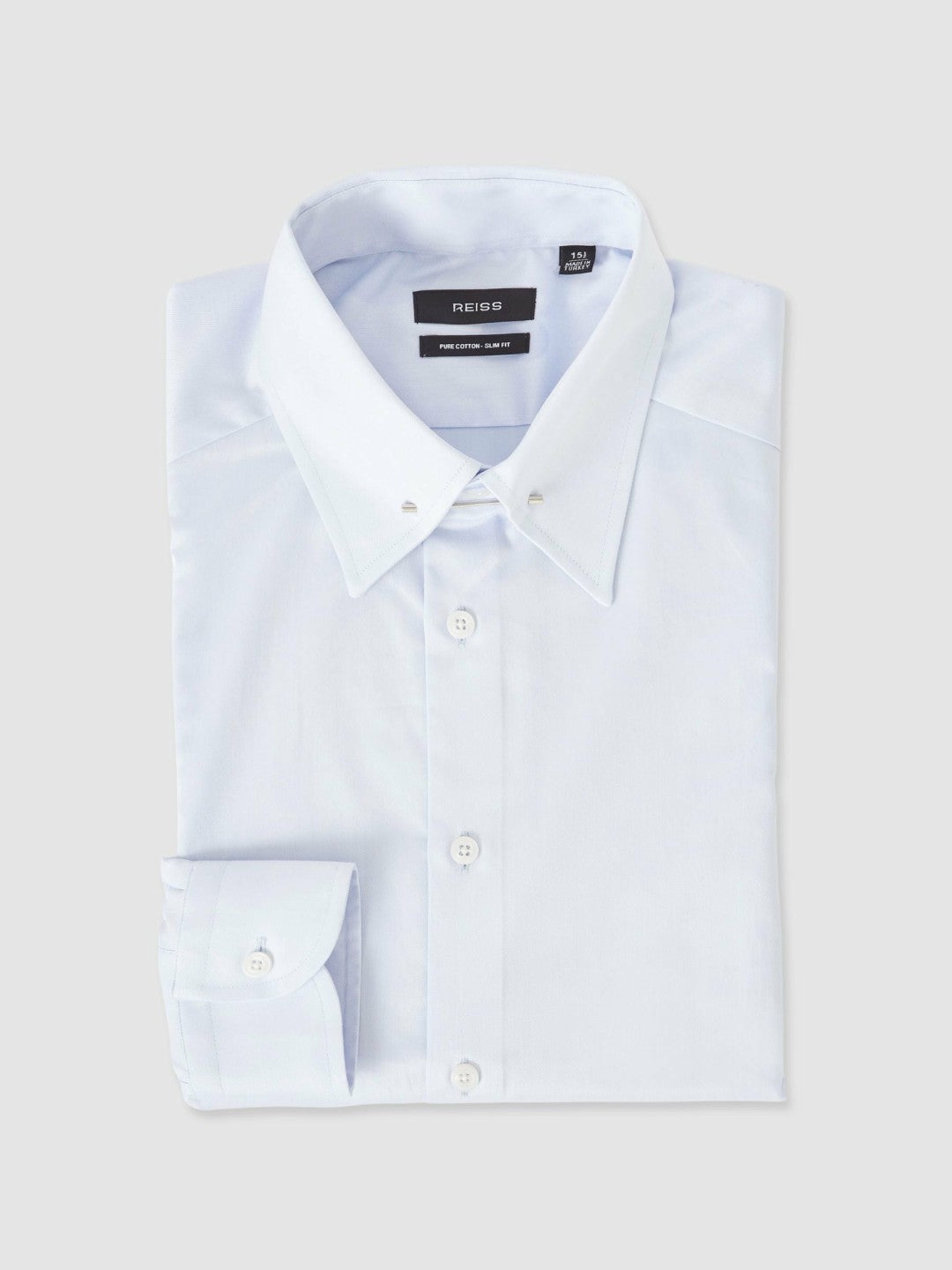 Reiss Slim Fit Cotton Pin Collar Shirt in Soft Blue