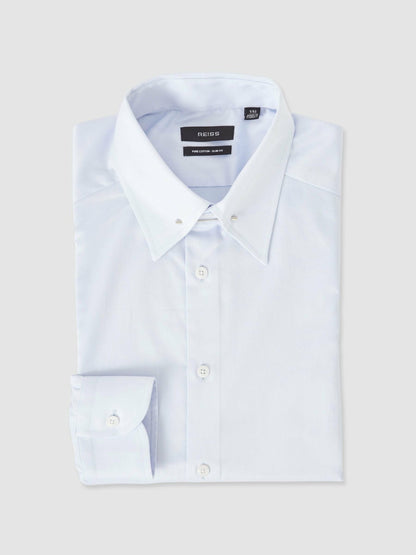 Reiss Slim Fit Cotton Pin Collar Shirt in Soft Blue