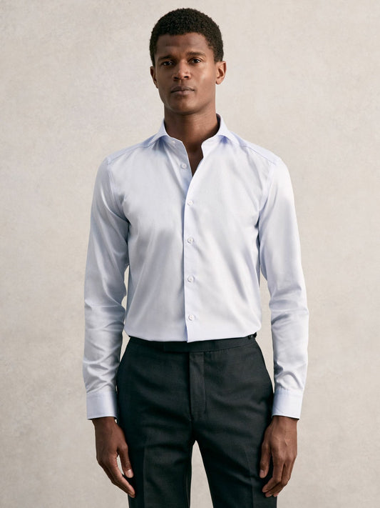 Reiss Regular Fit Cotton Sateen Shirt in Mid Blue