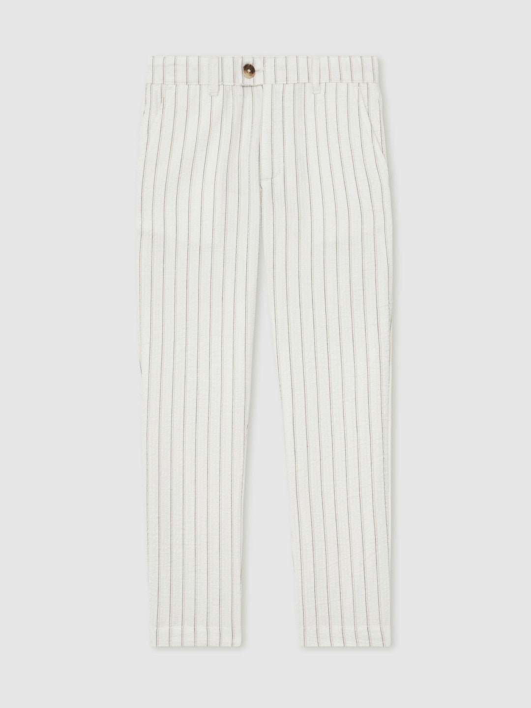 Reiss 13-14 yrs Cotton Pinstripe Trousers Regular-Fit in Off White/Taupe Brown