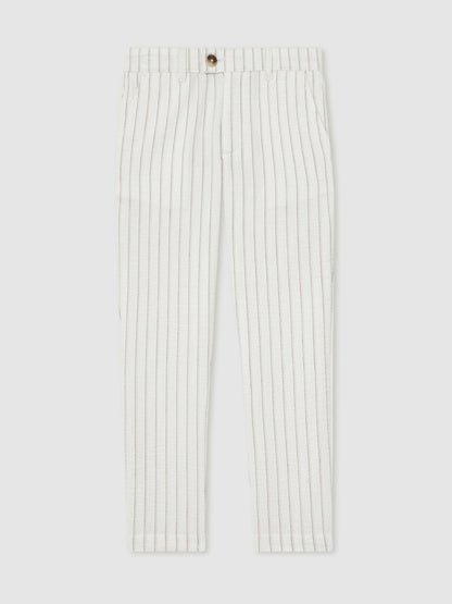 Reiss 13-14 yrs Cotton Pinstripe Trousers Regular-Fit in Off White/Taupe Brown