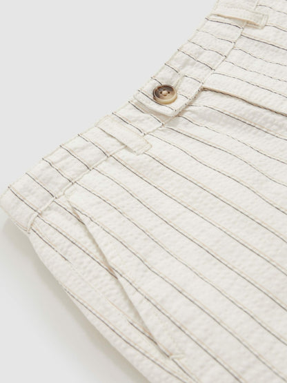 Reiss 13-14 yrs Cotton Pinstripe Trousers Regular-Fit in Off White/Taupe Brown