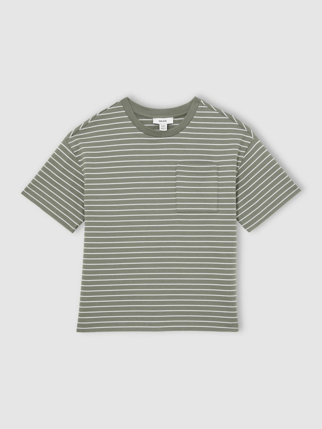 Reiss 3-9 yrs Cotton-Blend Stripe T-Shirt in Sage/White