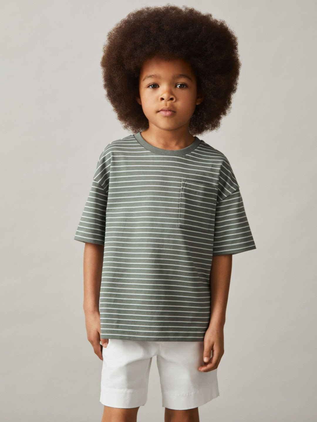 Reiss 3-9 yrs Cotton-Blend Stripe T-Shirt in Sage/White