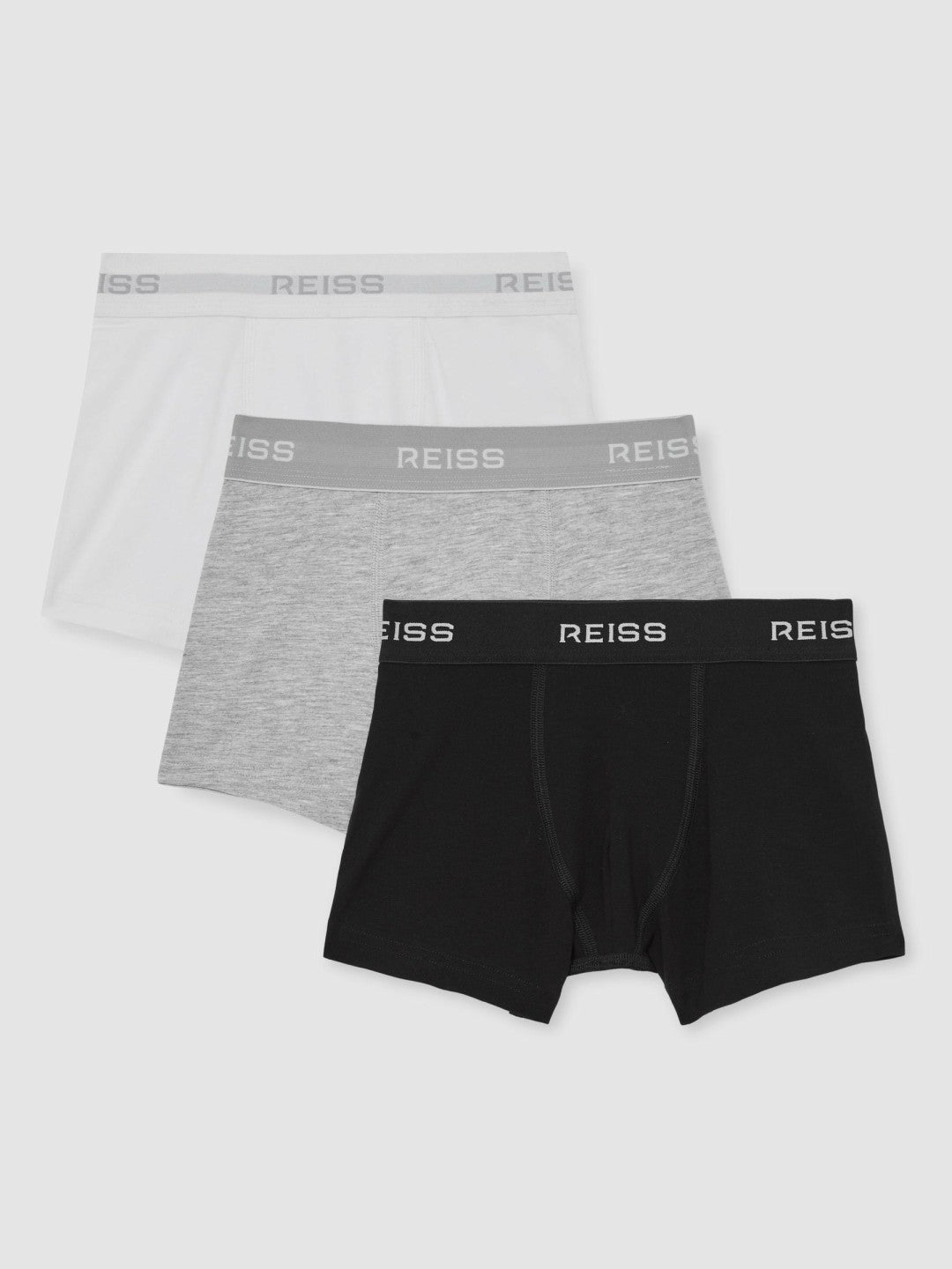 Reiss Stretch-Cotton Logo-Waistband Boxer Shorts 3 Pack in White/Grey/Black