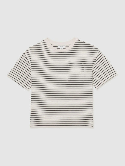 Reiss 3-9 yrs Cotton-Blend Stripe T-Shirt in White/Navy