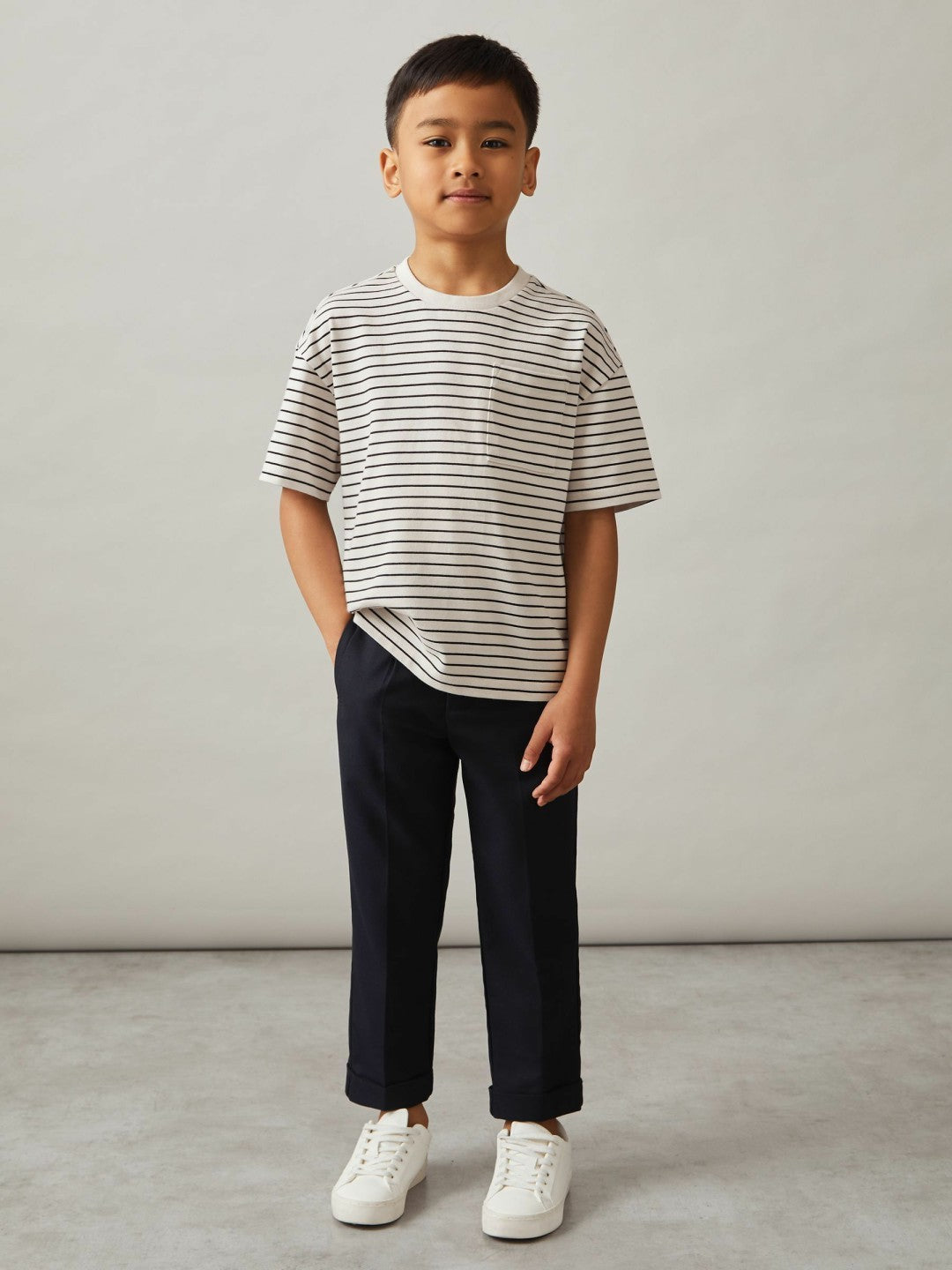 Reiss 3-9 yrs Cotton-Blend Stripe T-Shirt in White/Navy