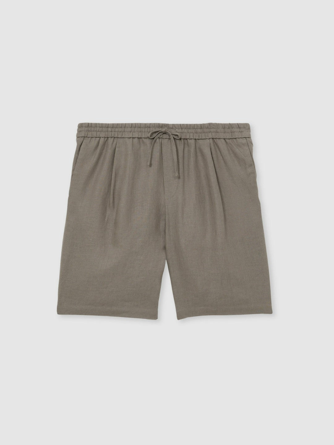 Reiss Linen Drawstring Shorts in Mushroom Brown