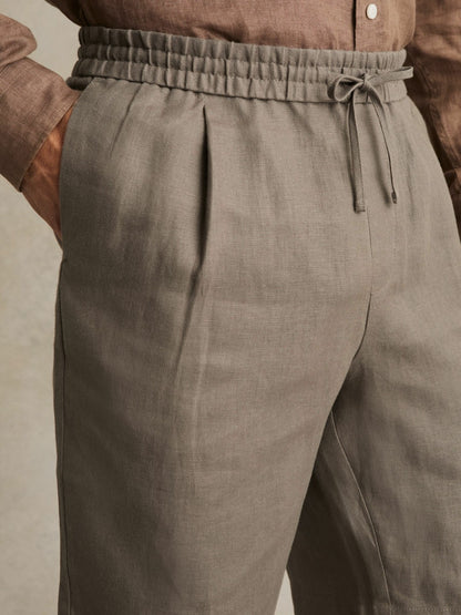 Reiss Linen Drawstring Shorts in Mushroom Brown