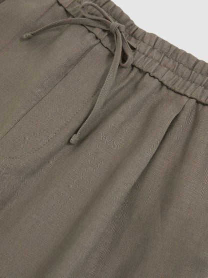 Reiss Linen Drawstring Shorts in Mushroom Brown