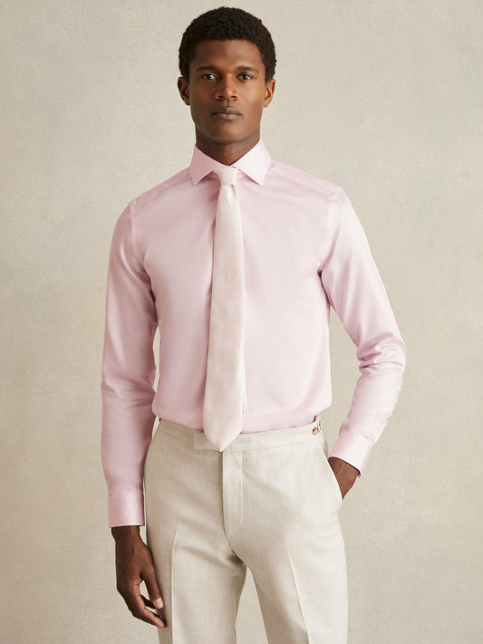 Reiss Slim Fit Cotton Sateen Shirt in Pink