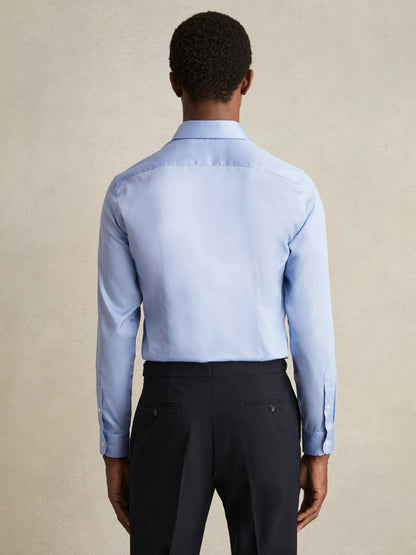 Reiss Slim Fit Cotton Sateen Shirt in Mid Blue