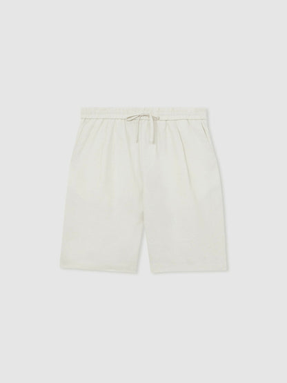 Reiss Linen Drawstring Shorts in Stone