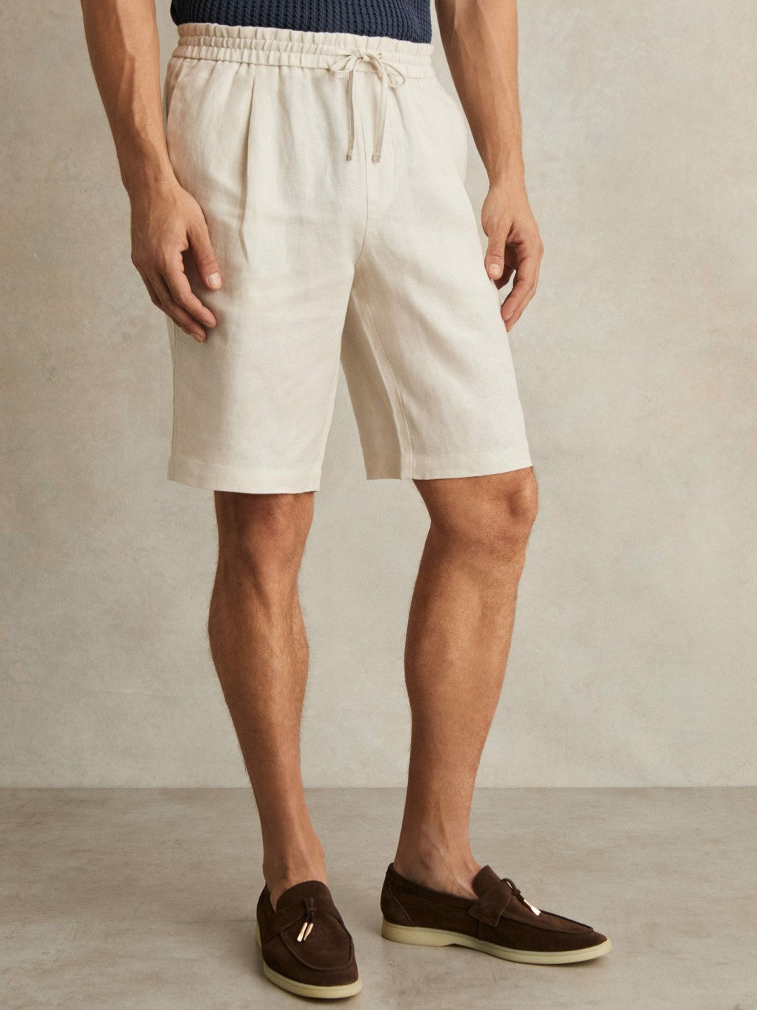 Reiss Linen Drawstring Shorts in Stone