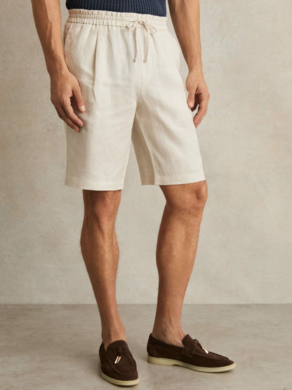 Reiss Linen Drawstring Shorts in Stone