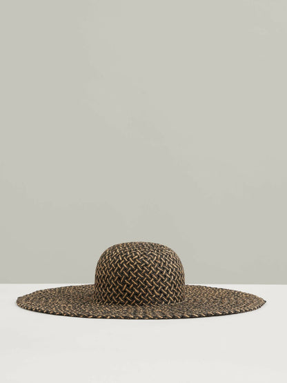 Reiss Straw Basket-Weave Sun Hat in Black/Natural