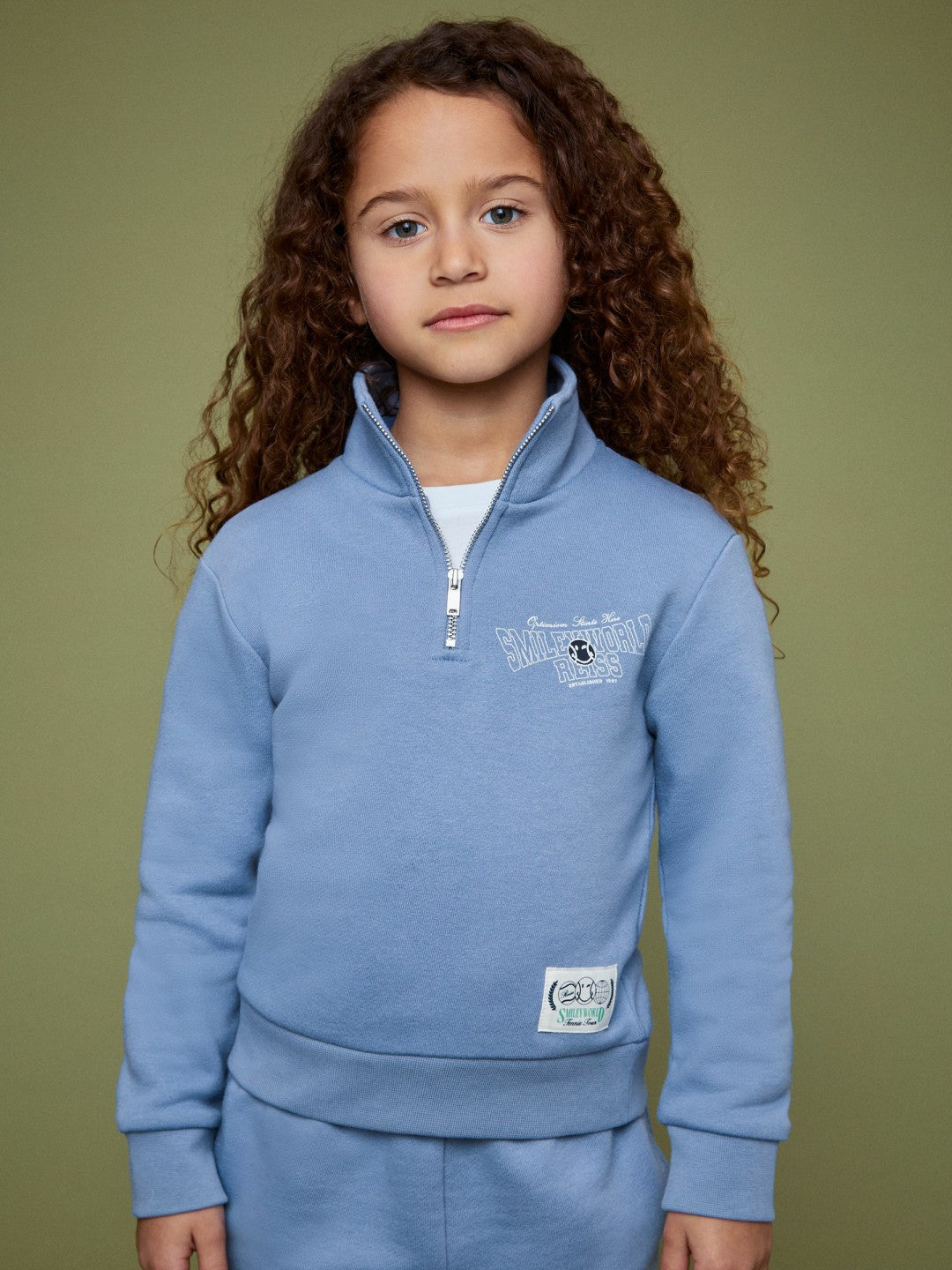 Reiss 13-14 yrs SmileyWorld Half-Zip Sweatshirt Unisex Fit in Blue