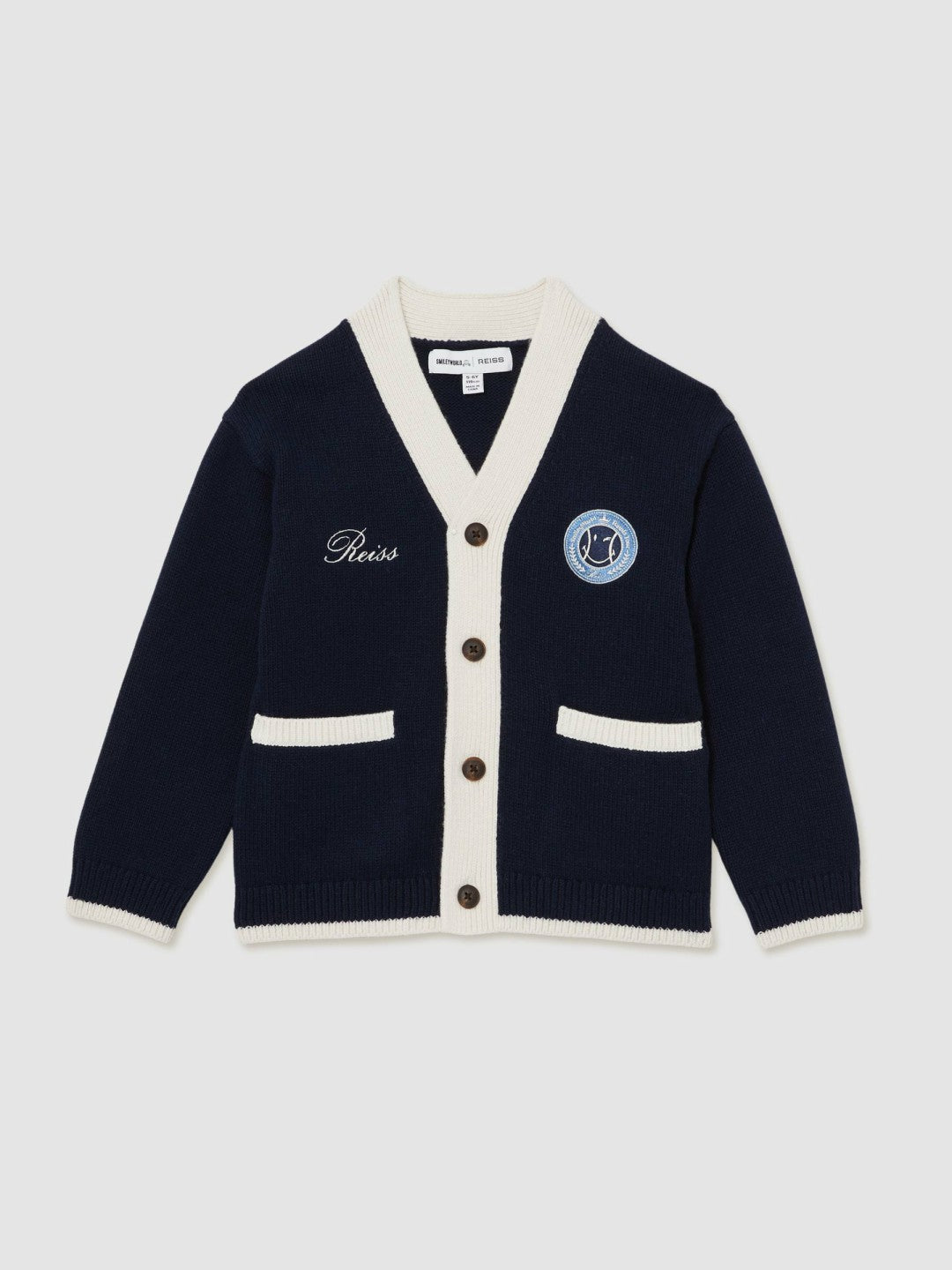 Reiss 9-12 yrs SmileyWorld Logo Cardigan Unisex Fit in Off White