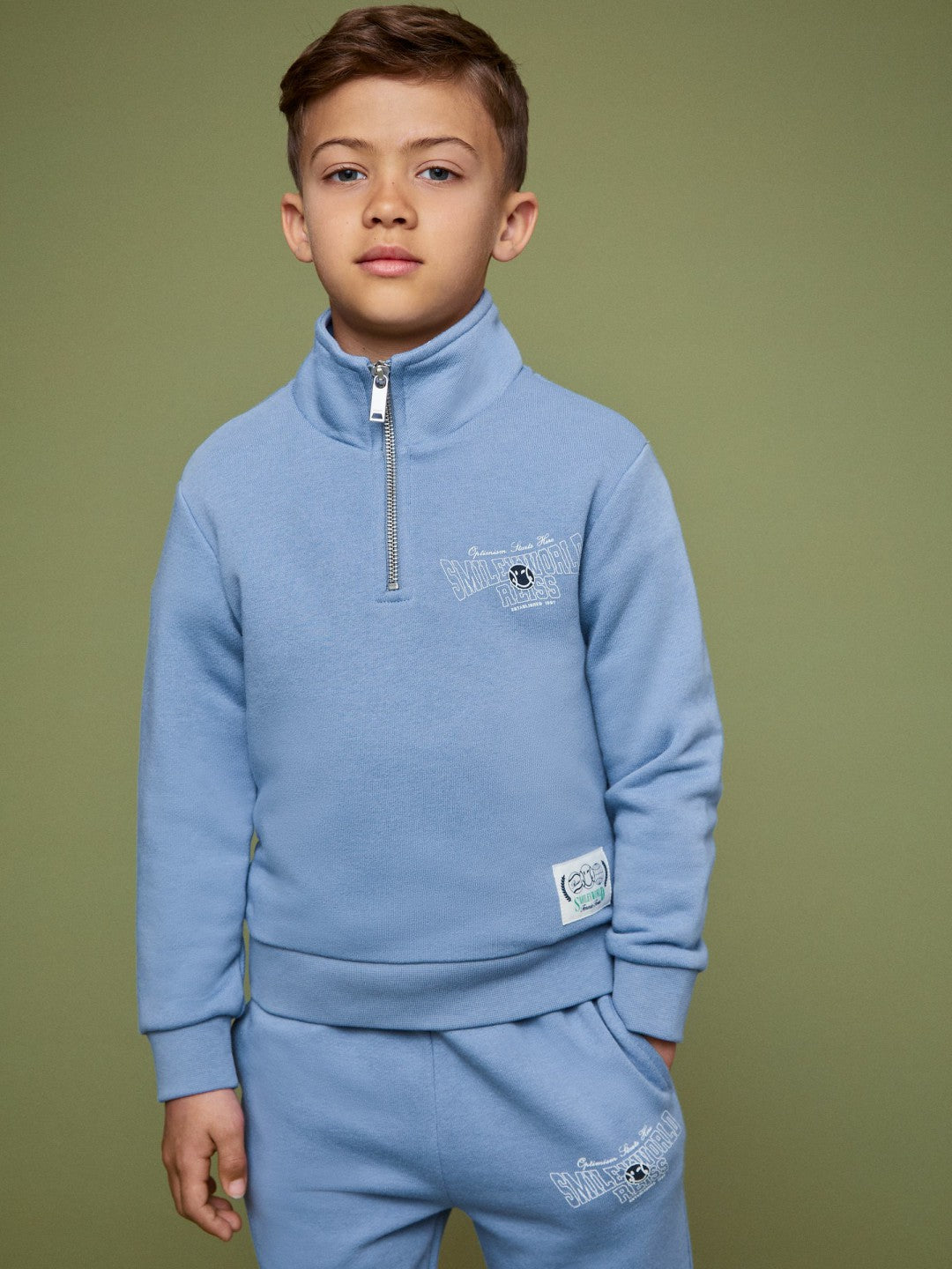 Reiss 9-13 yrs SmileyWorld Half-Zip Sweatshirt Unisex Fit in Blue