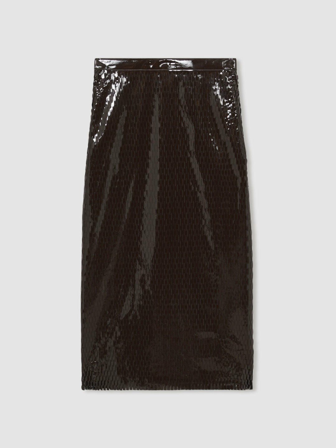 Reiss Atelier Laser-Cut Pencil Skirt in Chocolate