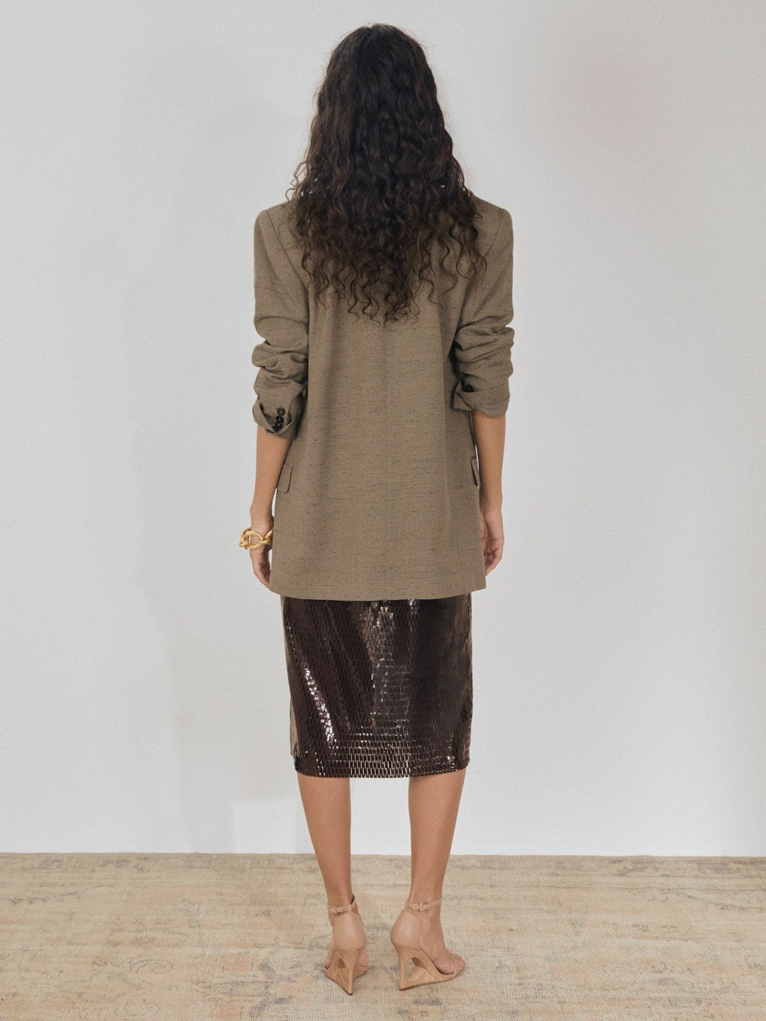 Reiss Atelier Laser-Cut Pencil Skirt in Chocolate
