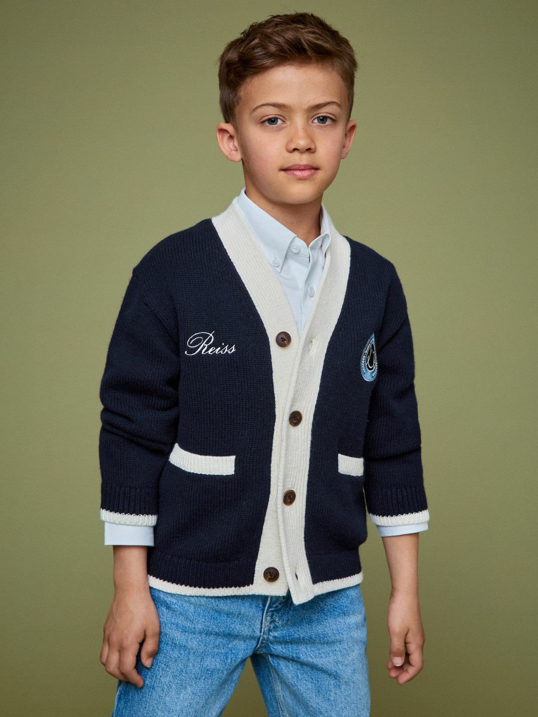 Reiss 13-14 yrs SmileyWorld Logo Cardigan Unisex Fit in Off White