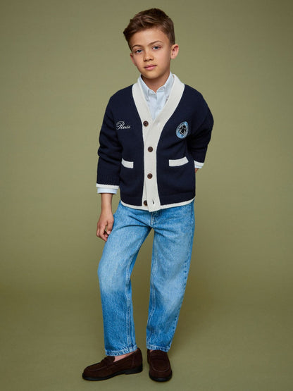 Reiss 13-14 yrs SmileyWorld Logo Cardigan Unisex Fit in Off White