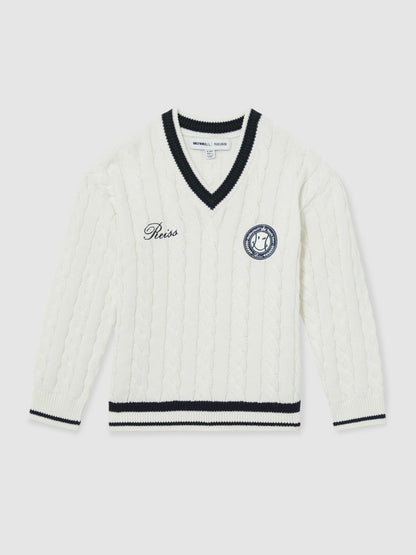 Reiss 9-13 yrs SmileyWorld Cable-Knit Jumper Unisex Fit in Off White