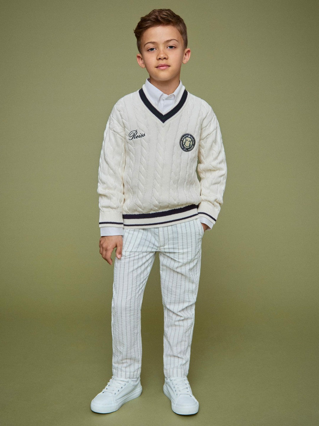 Reiss 3-9 yrs SmileyWorld Cable-Knit Jumper Unisex Fit in Off White