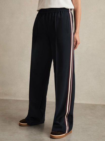 Reiss Side-Stripe Wide-Leg Trousers in Navy