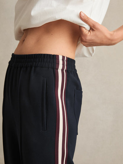 Reiss Side-Stripe Wide-Leg Trousers in Navy