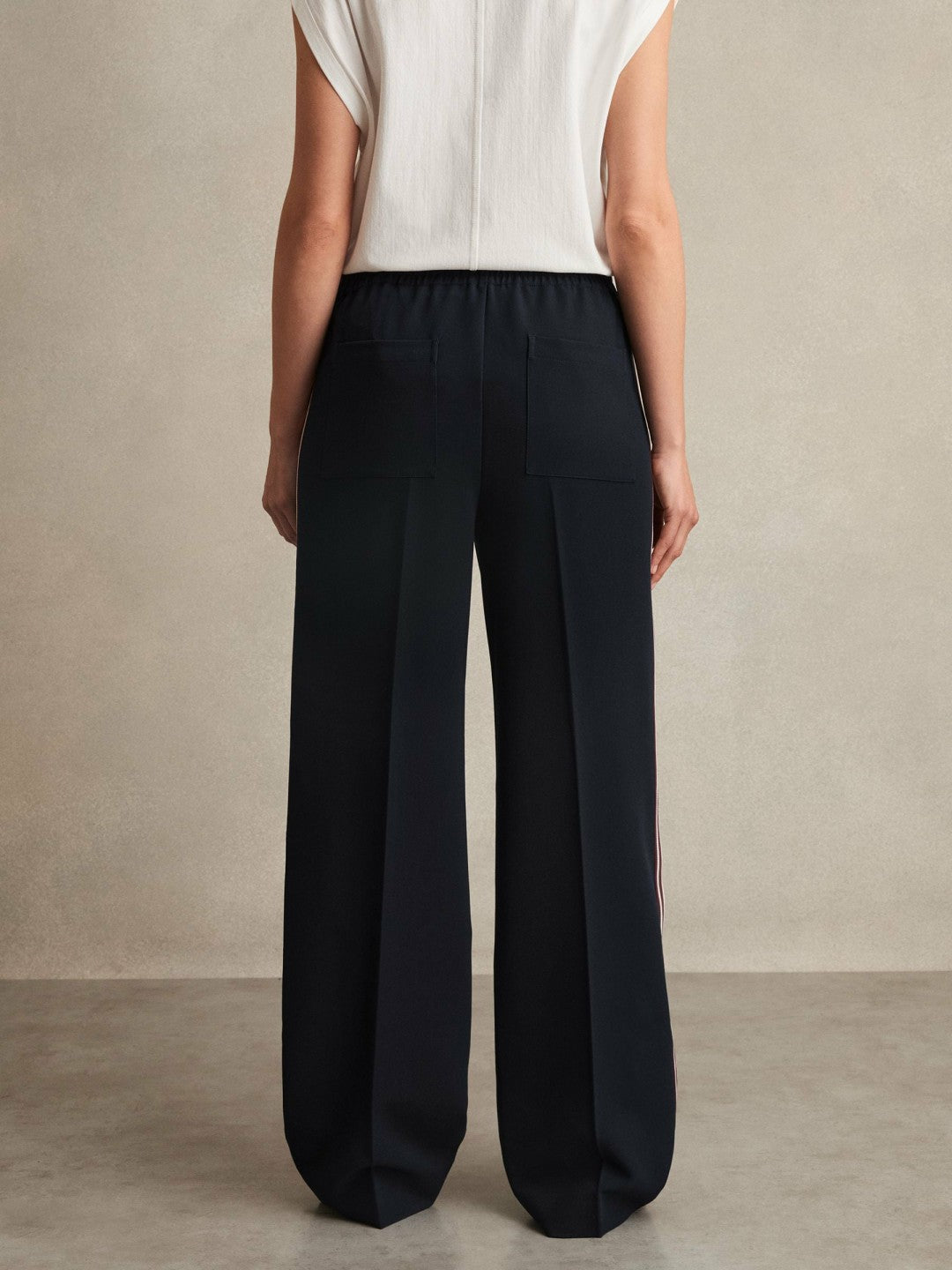 Reiss Side-Stripe Wide-Leg Trousers in Navy