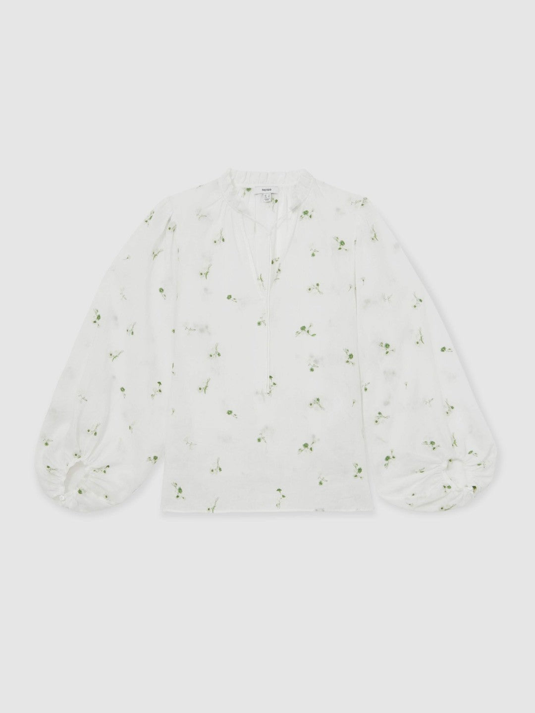 Reiss Floral-Embroidered Tie-Neck Blouse Ramie-Lyocell in Ivory