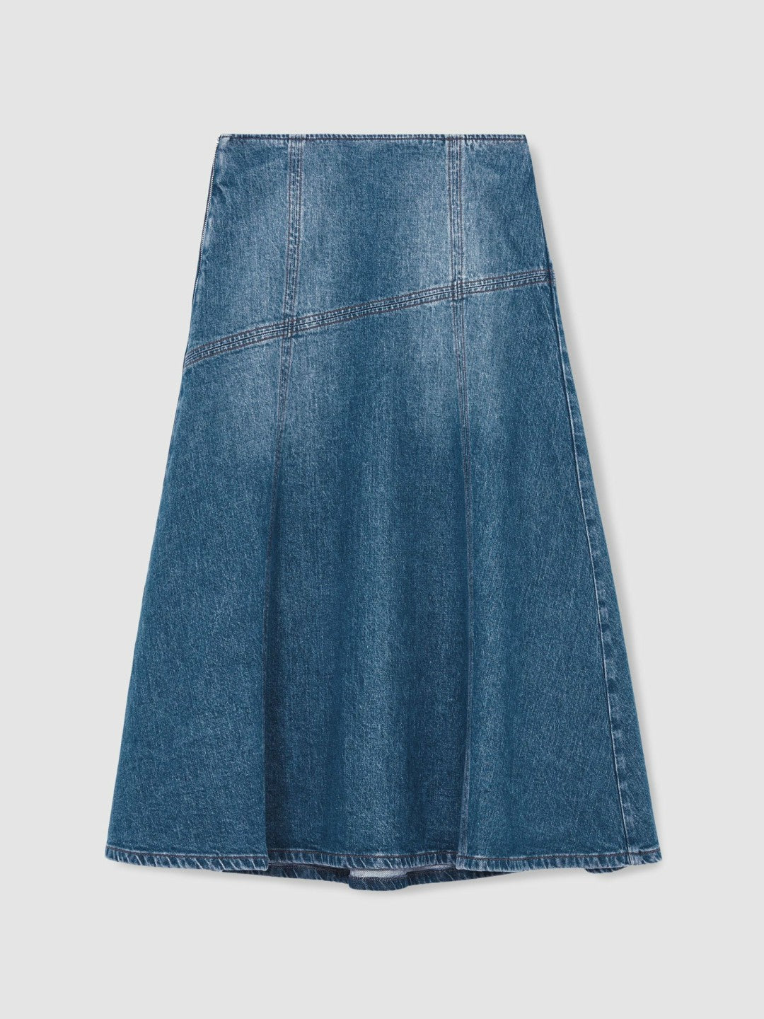 Reiss Denim Panelled Midi Skirt in Indigo